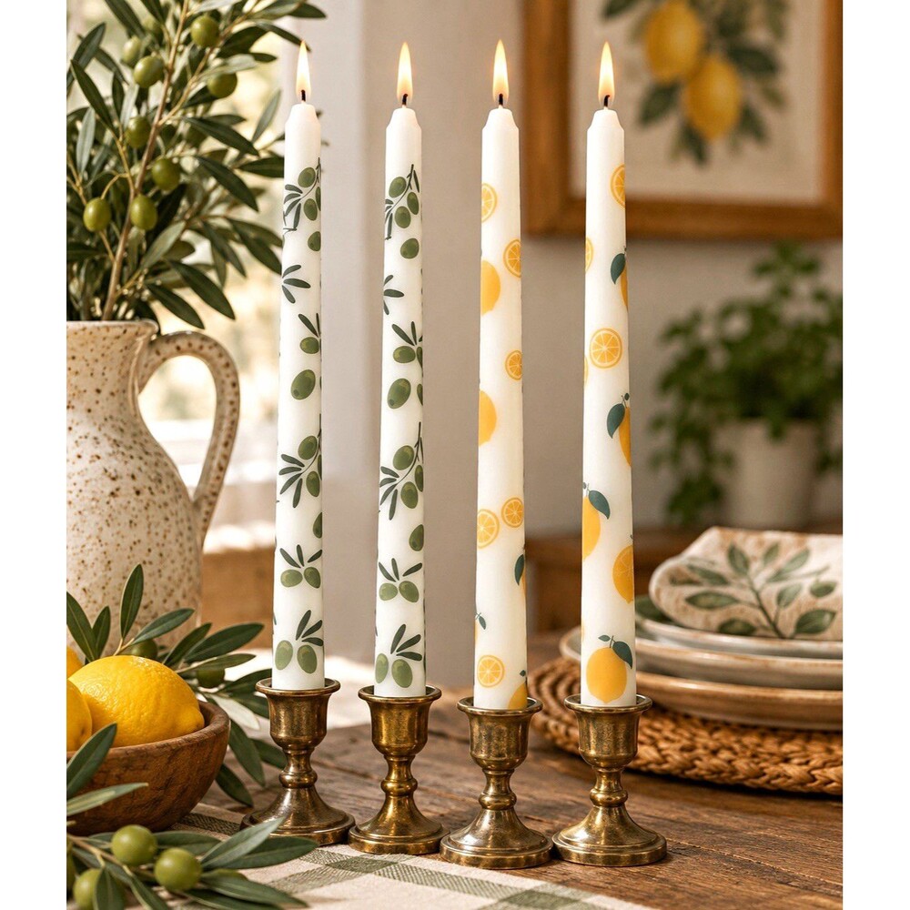 Mediterranean vibe Olive & lemon tapers set of 4 10 inch new